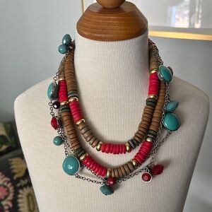 Vintage BOHO‎ western red and turquoise Beaded Necklace